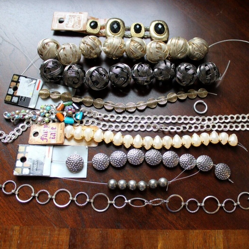 Beads - Jewelry Making Supplies - Metallic Theme - Bundle Mixed Lot - 9 Strands
